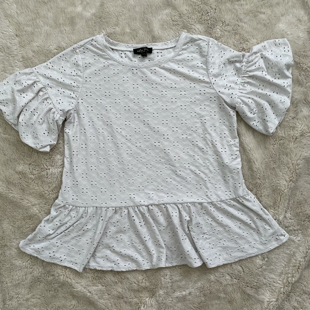 Melissa Paige White Sleeve Blouse (Petite Medium)